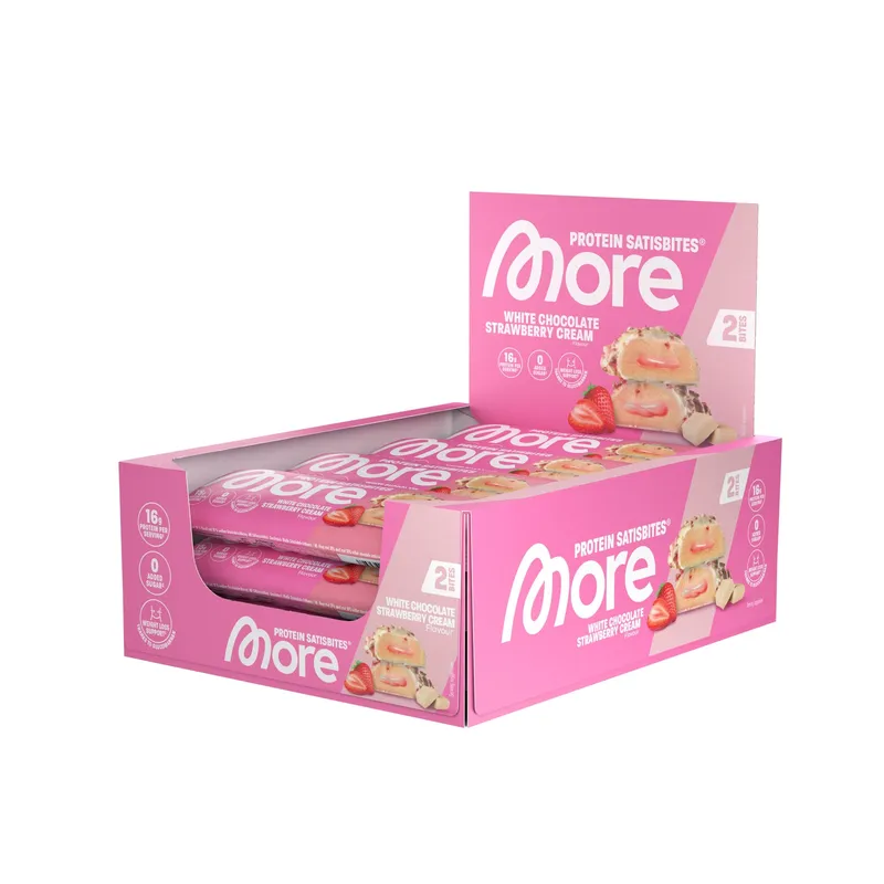 MORE Protein Satisbites White Chocolate Strawberry Cream | 12 x 2x25g