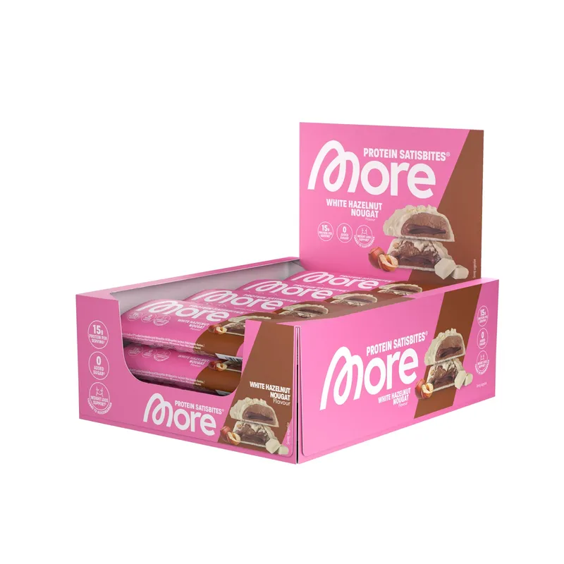 MORE Protein Satisbites White Hazelnut Nougat | 12 x 2x25g