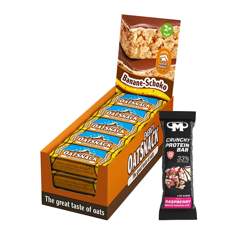 15 x 65 g Oat Snack Bundle Protein Bar (Raspberry White Chocolate) / Banane-Schoko