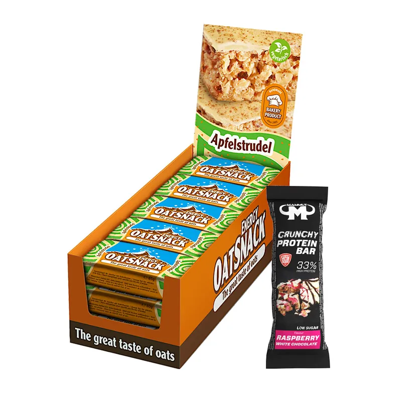 15 x 65 g Oat Snack Bundle Protein Bar (Raspberry White Chocolate) / Apfelstrudel