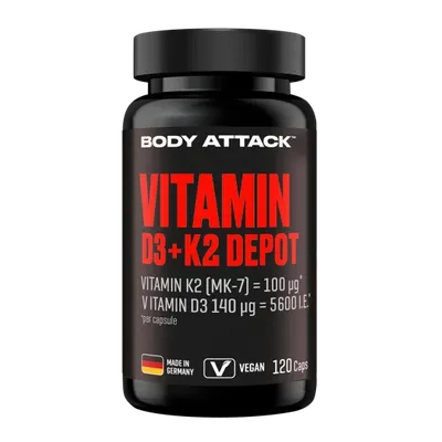 Body Attack Vitamin D3 + K2 Depot - 120 Kapseln