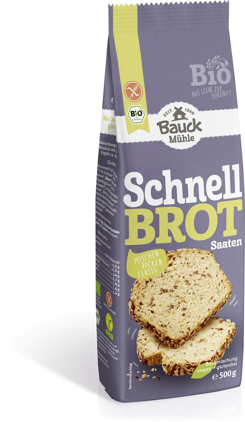 Schnellbrot mit Saaten Backmischung glutenfrei bio (500g)