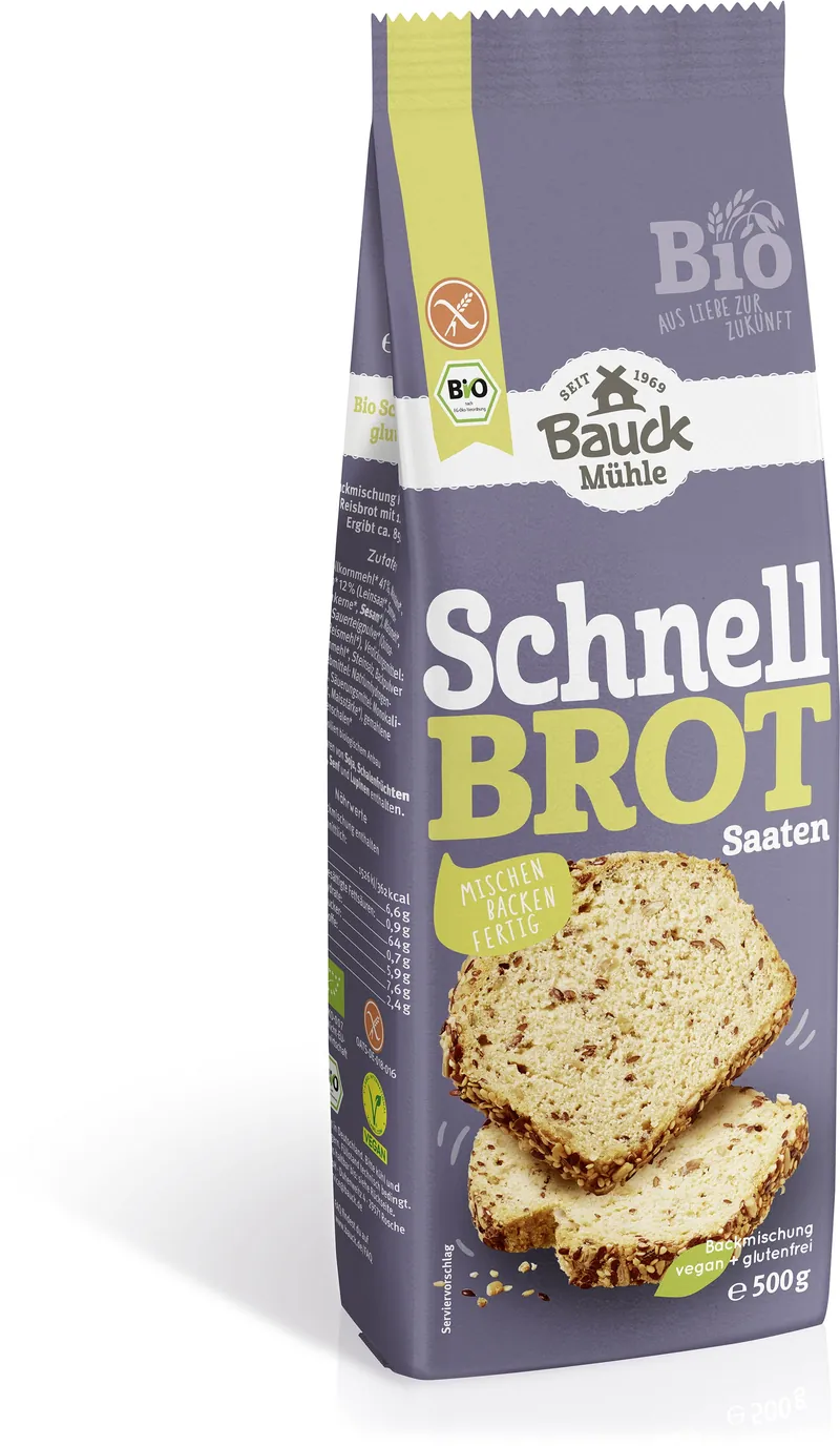 Schnellbrot mit Saaten Backmischung glutenfrei bio (500g)