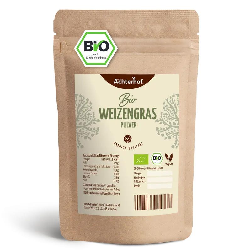 VOM ACHTERHOF Weizengras Pulver Bio (500g) – 500 g