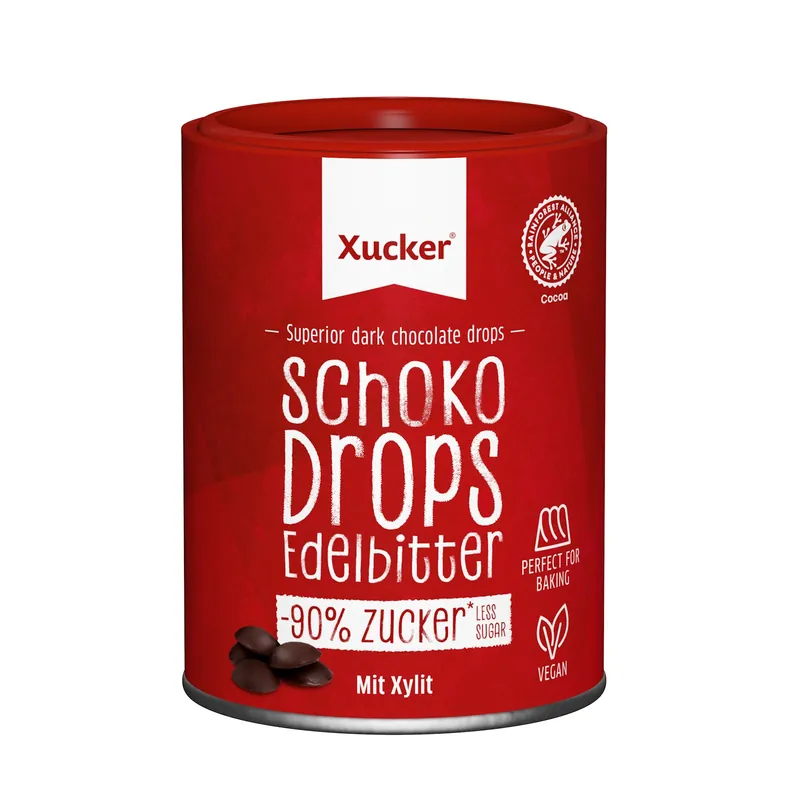 Vegane Schokodrops Edelbitter mit finnischem Xylit