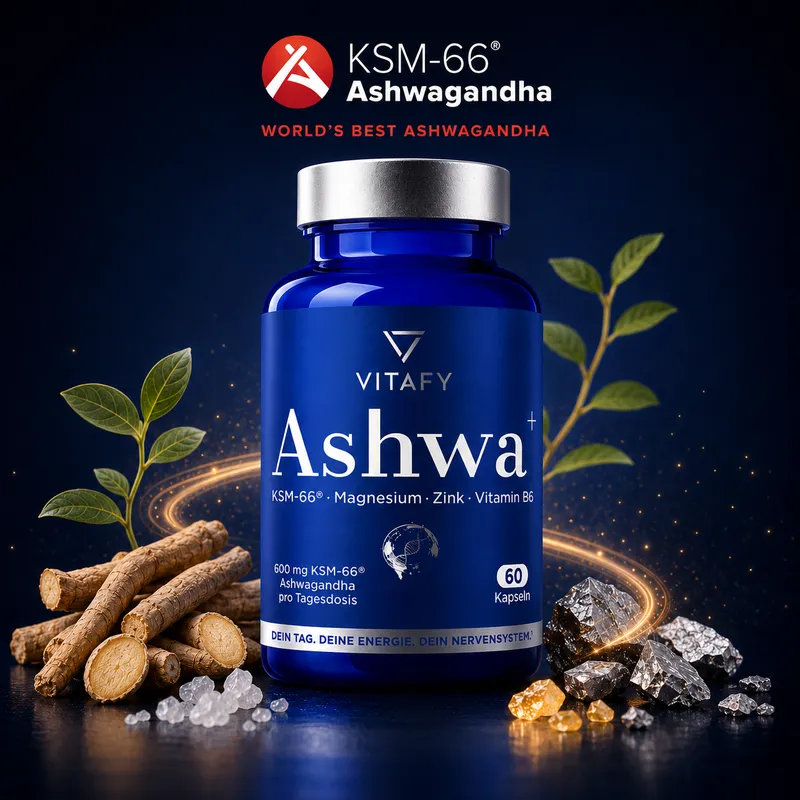 Ashwa+ Ashwagandha KSM-66® mit Magnesium, Zink & Vitamin B6 (60 Kapseln)