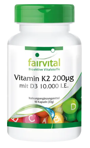 Vitamin K2 200µg mit D3 10000 I.E. (90 Kapseln)