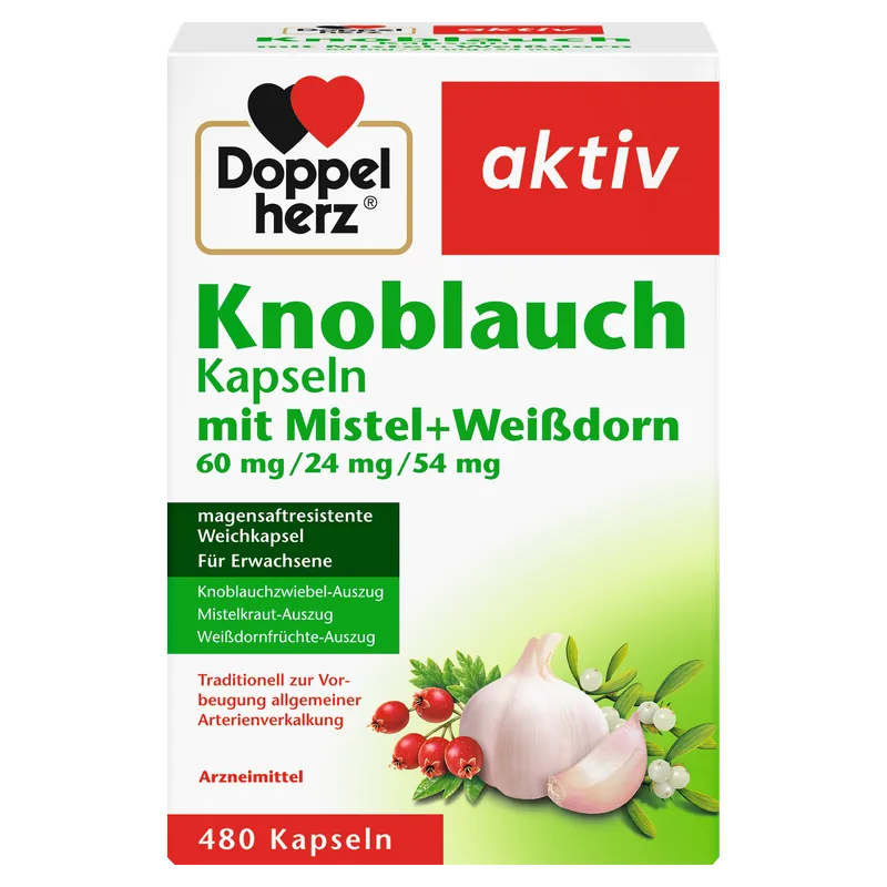 Knoblauch Kapseln mit Misteln + Weißdorn + Vitamin B1 (480 Kapseln)