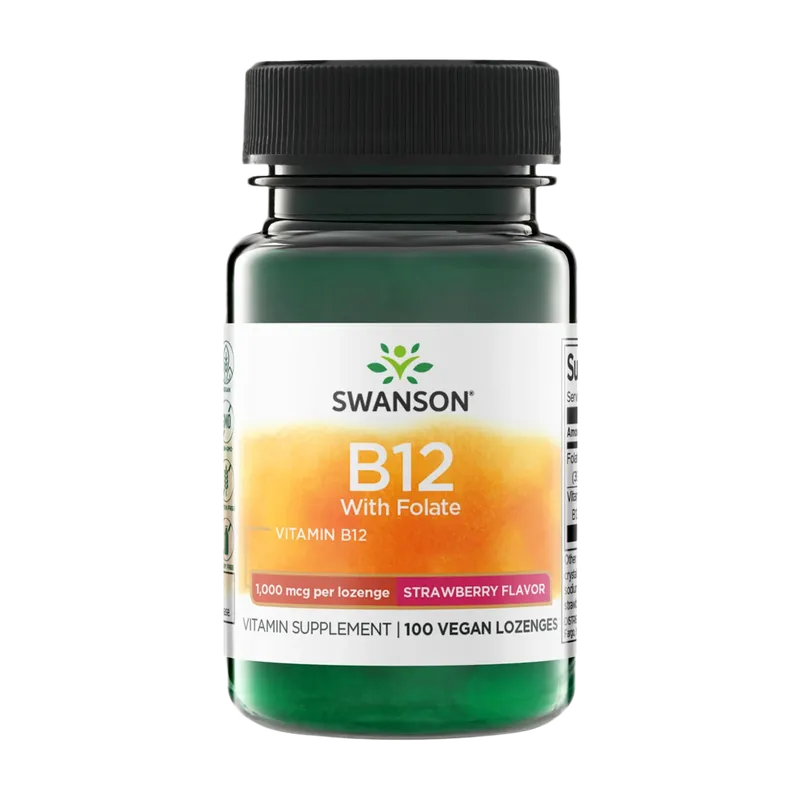 Vitamin B12 with Folate, Strawberry Flavour, 1000mcg