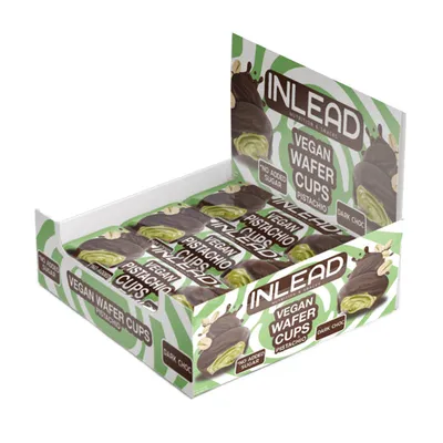 Inlead VEGAN PISTACHIO CUPS LOW SUGAR, Dark Choc, 15x 50 g