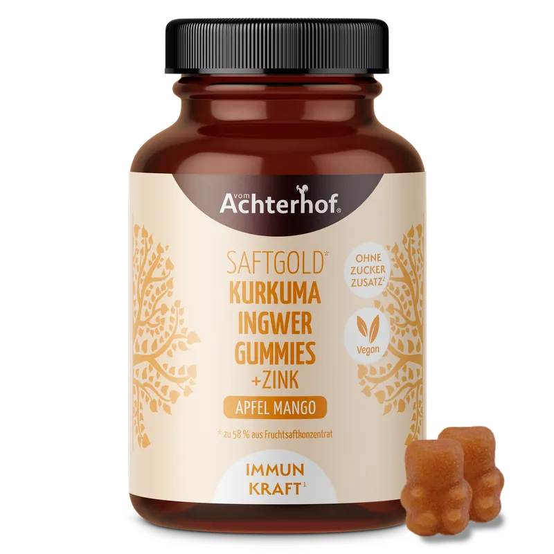 Saftgold Kurkuma Ingwer Gummies Apfel Mango + Zink (75 Stück)