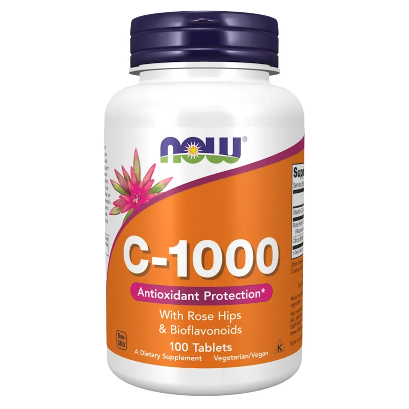 Now Foods VITAMIN C + BIOFLAVONOIDS + ROSE HIP 1000mg/25mg/25mg – 100 g