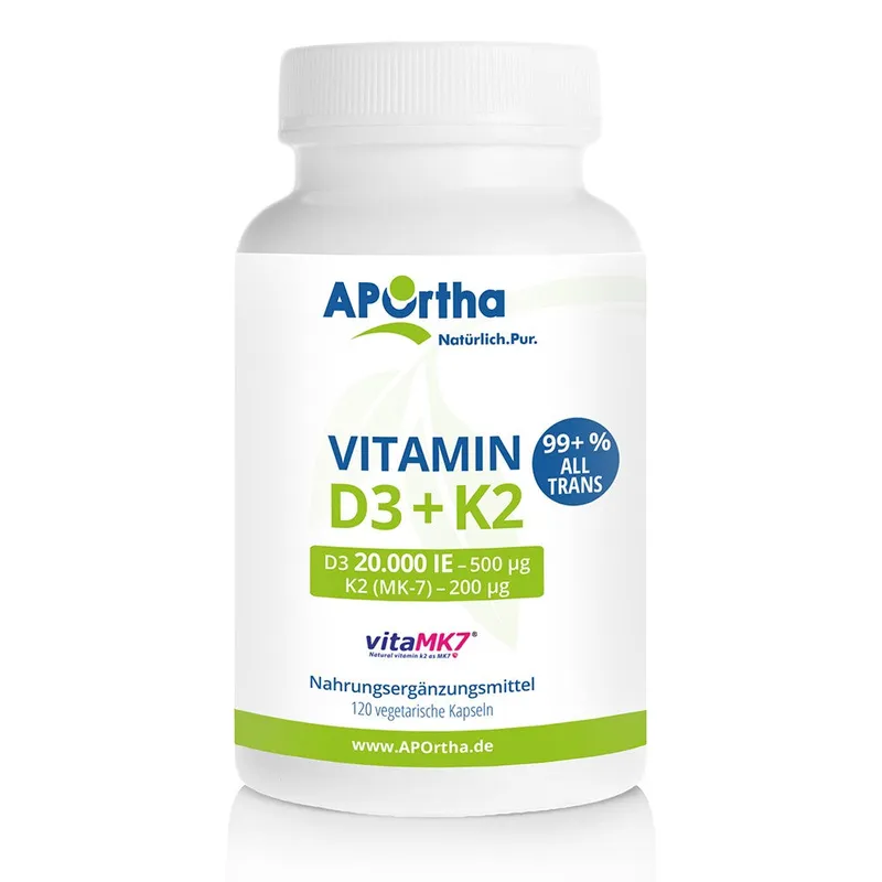 APOrtha Vitamin D3 20.000 I.E + K2 (MK-7), 120 veg. Kapseln