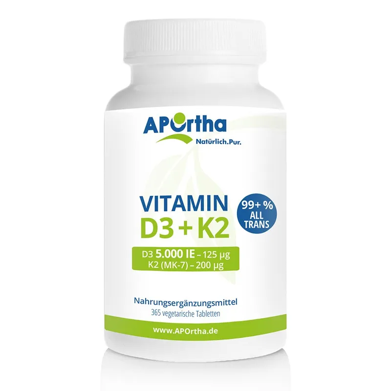 APOrtha Vitamin D3 5.000 I.E. + K2, 365 veg. Tabletten