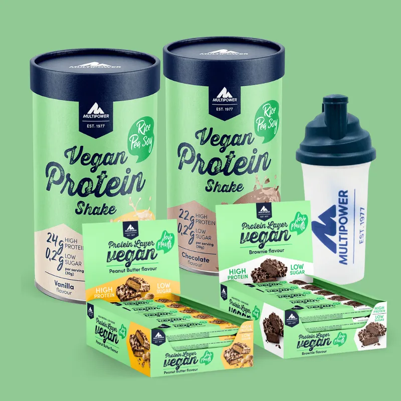 Veganes Muskelaufbaupaket XL | 840g Proteinpulver + 30 Proteinriegel