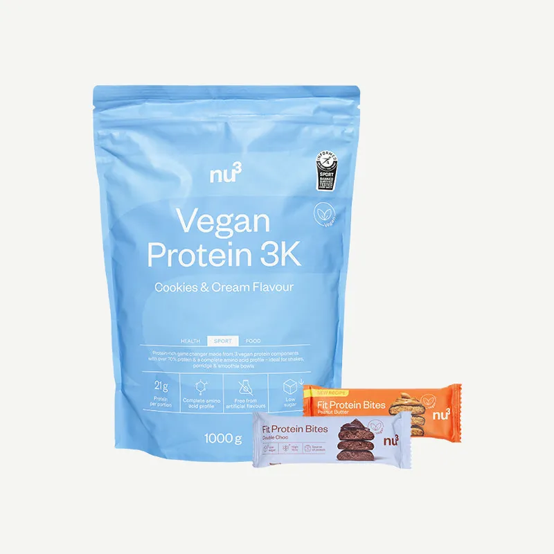 nu3 Vegan Protein 3K + nu3 Fit Protein Bites Cookies-Cream / 3 Produkte
