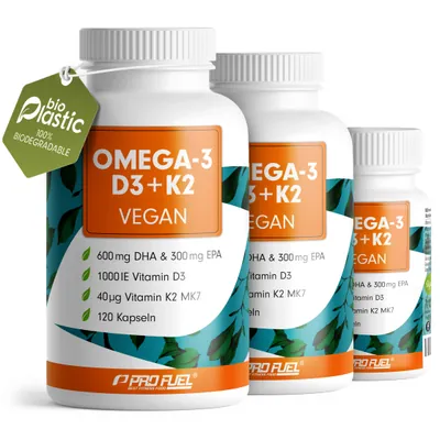 OMEGA-3 + D3 + K2 | Algenöl-Kapseln