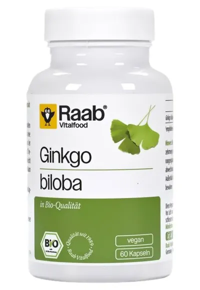 Raab Vitalfood - BIO Ginkgo biloba, 60 Kapseln à 500 mg, 30g