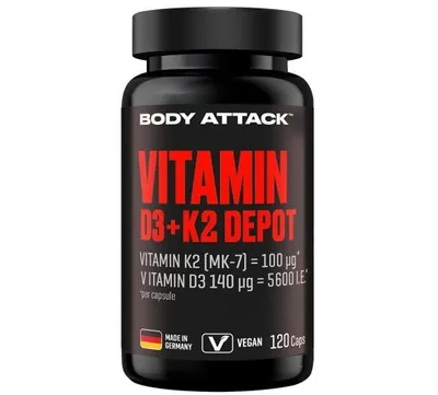 Body Attack Vitamin D3 + K2 Depot - 120 Kapseln
