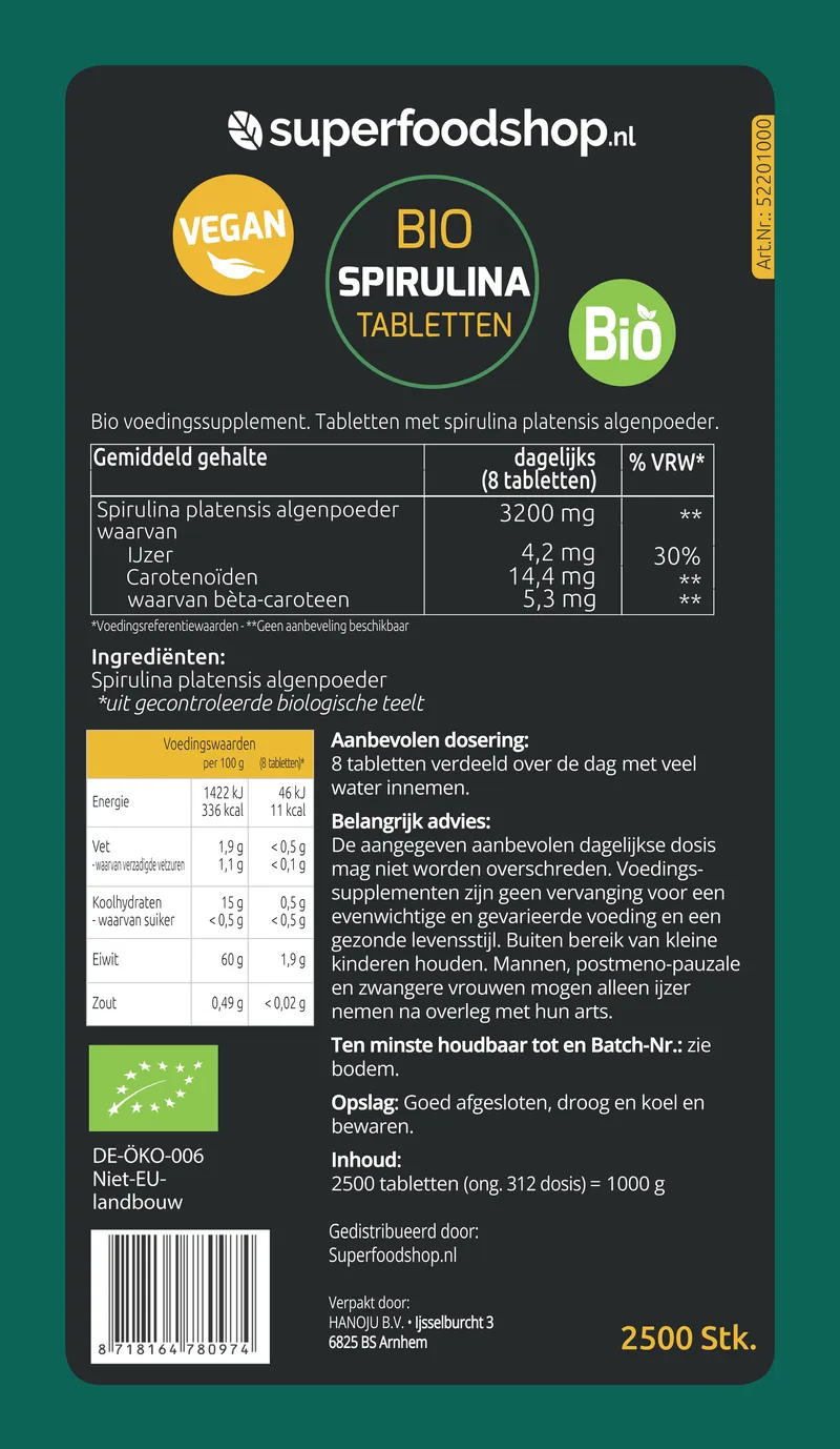 Bio Spirulina - 100% Bio & Rohes Algenpulver - Pulver - 250g
