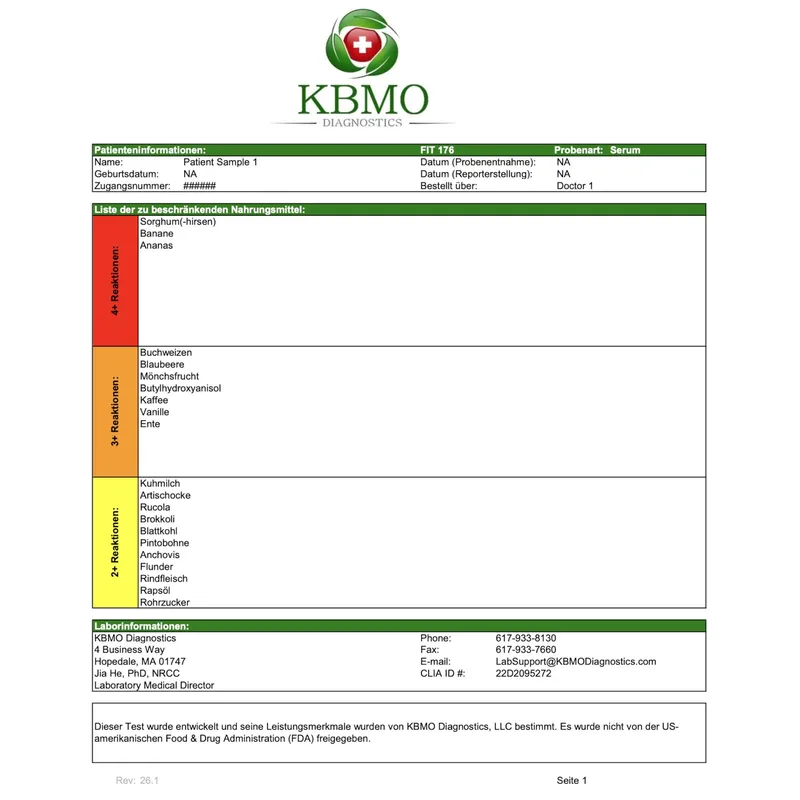 KBMO FIT Test (Bloodspot) 132 Nahrungsmittel
