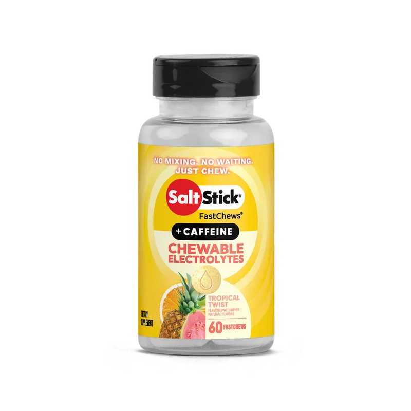 SaltStick Fastchews Tropical Twist + Caffeine, Elektrolyt-Kautabletten, 60 Stück, 96 g