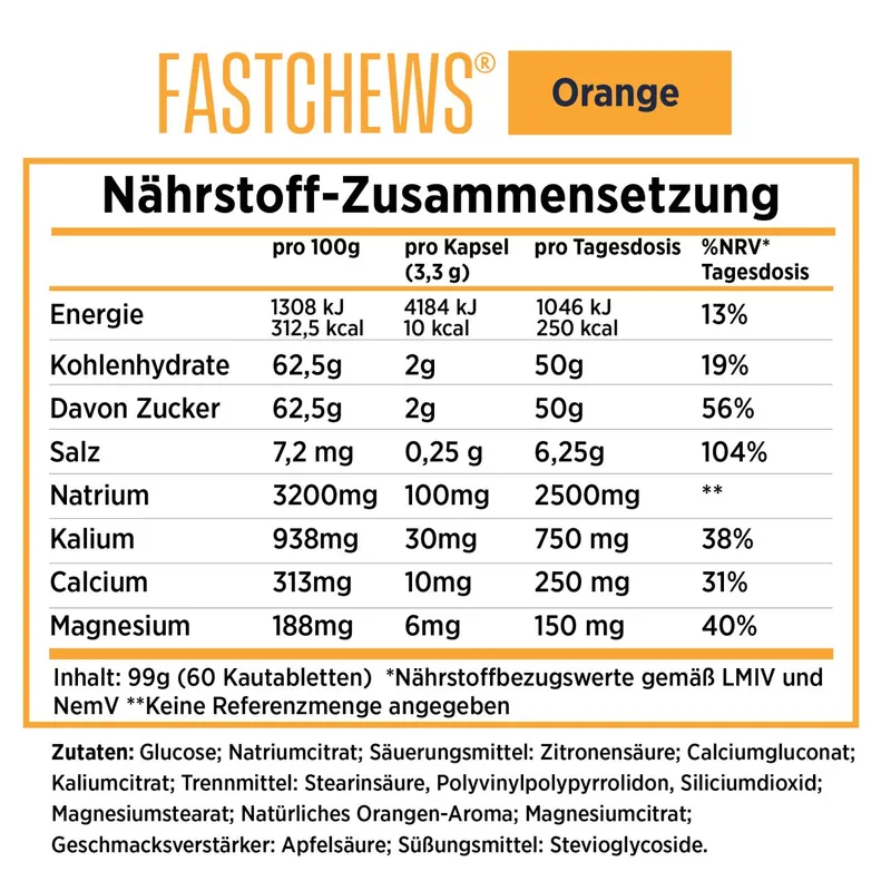 SaltStick FastChews Orange, Elektrolyt-Kautabletten, 10Stück, 16g