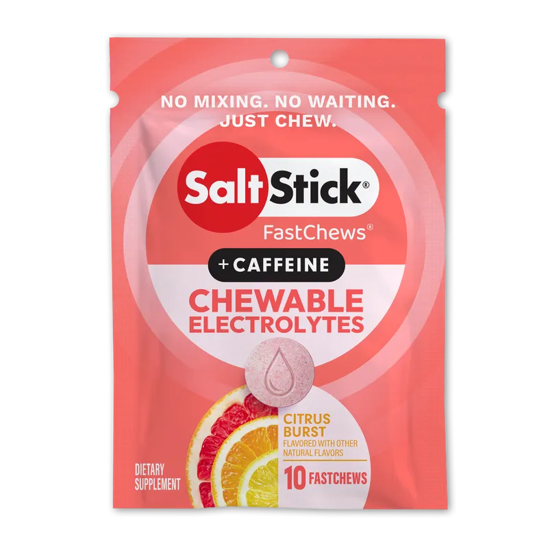 SaltStick FastChews Citrus Burst + Caffeine, Elektrolyt-Kautabletten, 10Stück, 16g