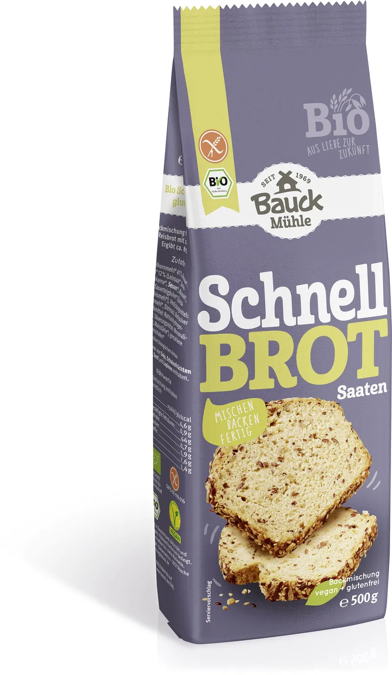 Schnellbrot mit Saaten Backmischung glutenfrei bio (500g)