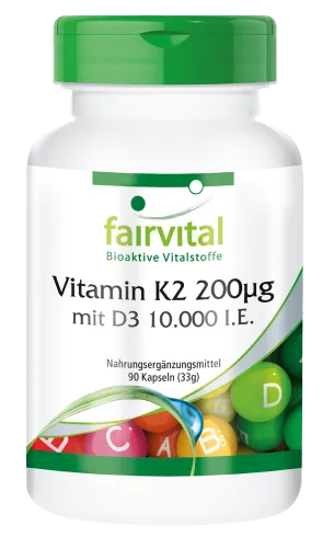 Vitamin K2 200µg mit D3 10000 I.E. (90 Kapseln)