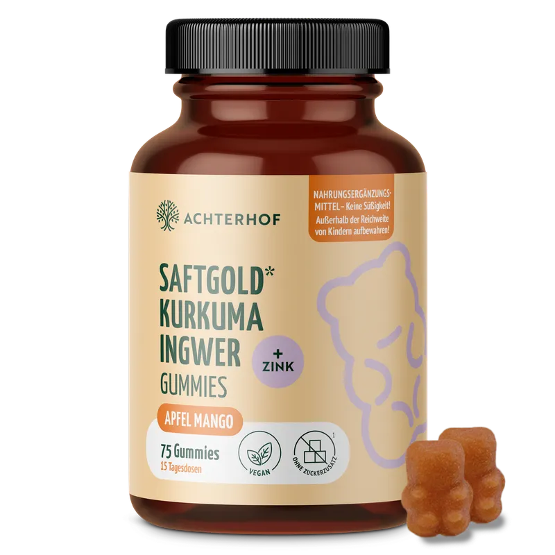 Saftgold Kurkuma Ingwer Gummies Apfel Mango + Zink (75 Stück)